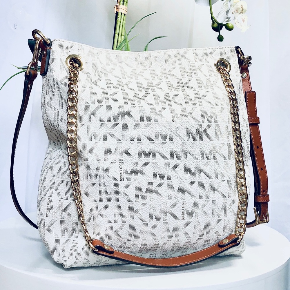Michael Kors jet set chain handbag leather white